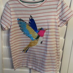 Mini Boden Striped Hummingbird Flippy Sequin Kids Shirt (5-6Y; 116cm)